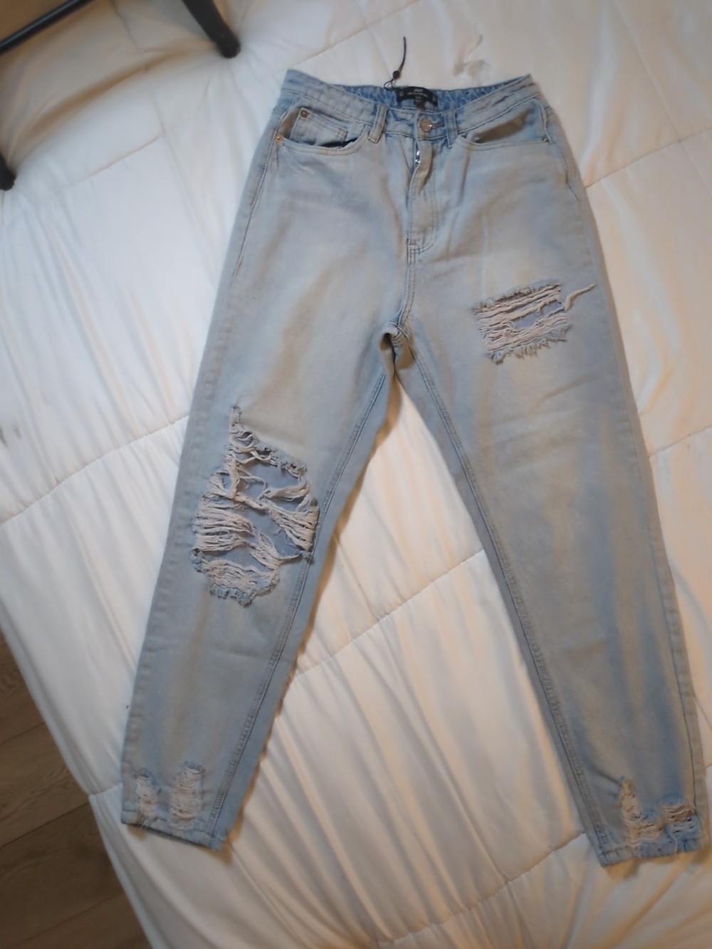 Missguided Light Blue High Rise Distressed Jeans